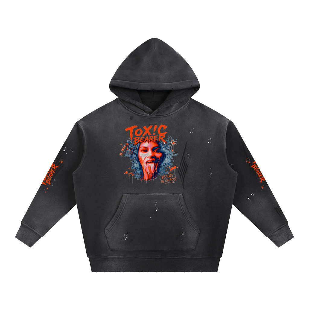 Vintage Washed Frayed Fleece Hoodie